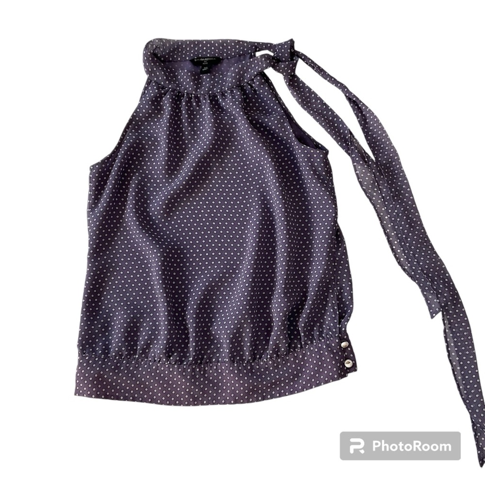 Banana Republic Pale Purple Gray Polka Dot Tie Neck Sleeveless Top PXS